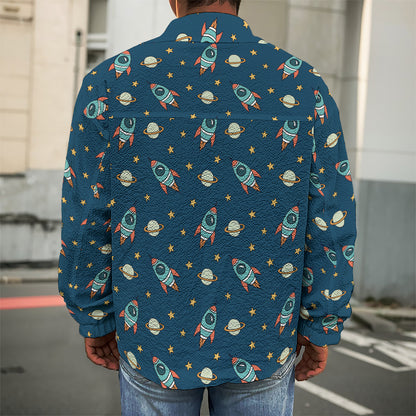Doodle Rocket Pattern Print Men's Shirt Jacket