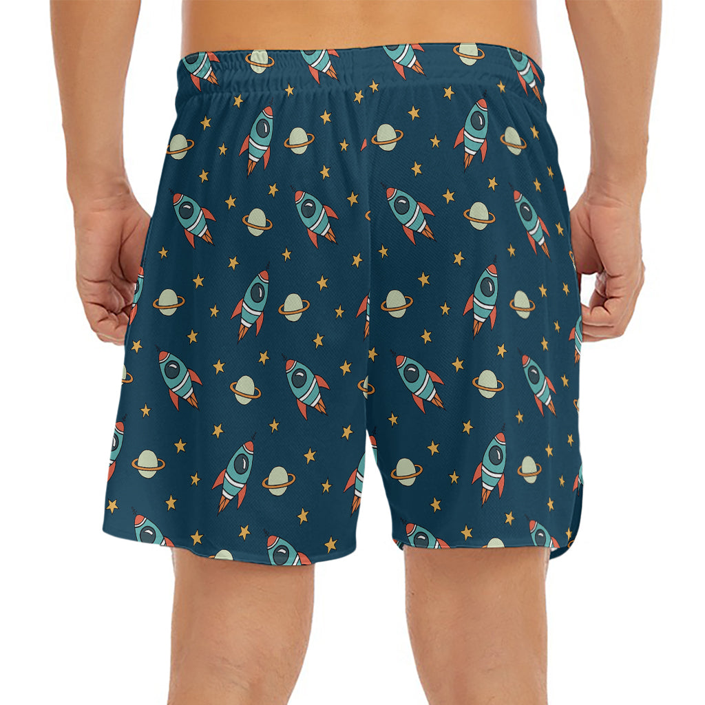 Doodle Rocket Pattern Print Men's Split Running Shorts