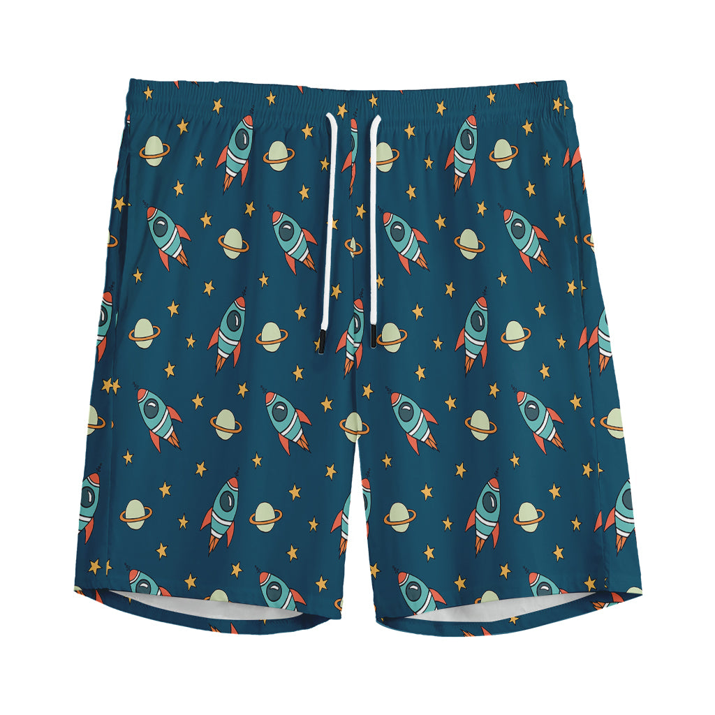 Doodle Rocket Pattern Print Men's Sports Shorts