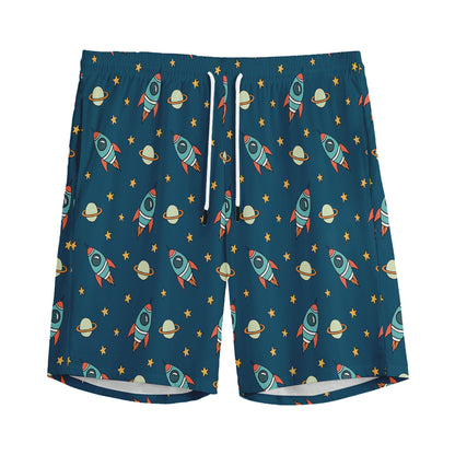Doodle Rocket Pattern Print Men's Sports Shorts