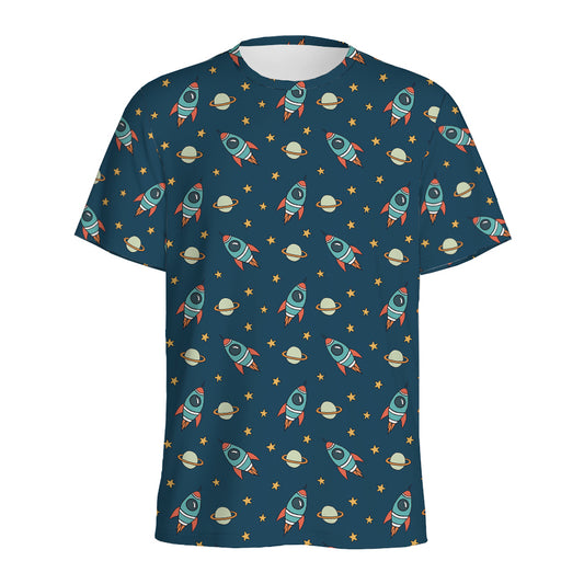Doodle Rocket Pattern Print Men's Sports T-Shirt