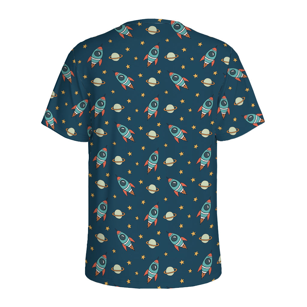 Doodle Rocket Pattern Print Men's Sports T-Shirt