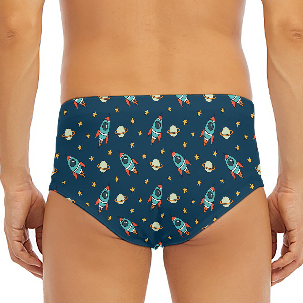 Doodle Rocket Pattern Print Men's Triangle Swim Briefs