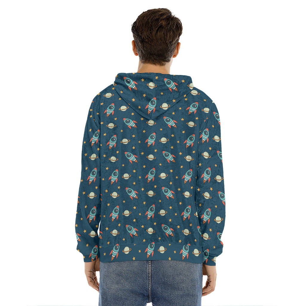 Doodle Rocket Pattern Print Men's Velvet Pullover Hoodie