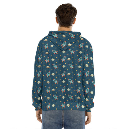 Doodle Rocket Pattern Print Men's Velvet Pullover Hoodie