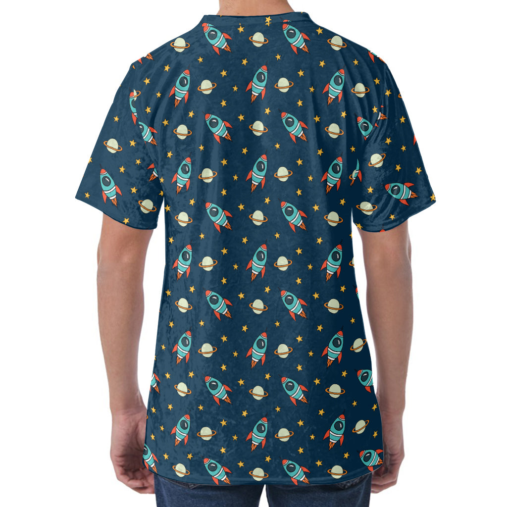 Doodle Rocket Pattern Print Men's Velvet T-Shirt