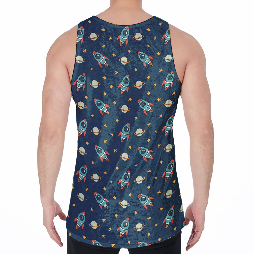 Doodle Rocket Pattern Print Men's Velvet Tank Top