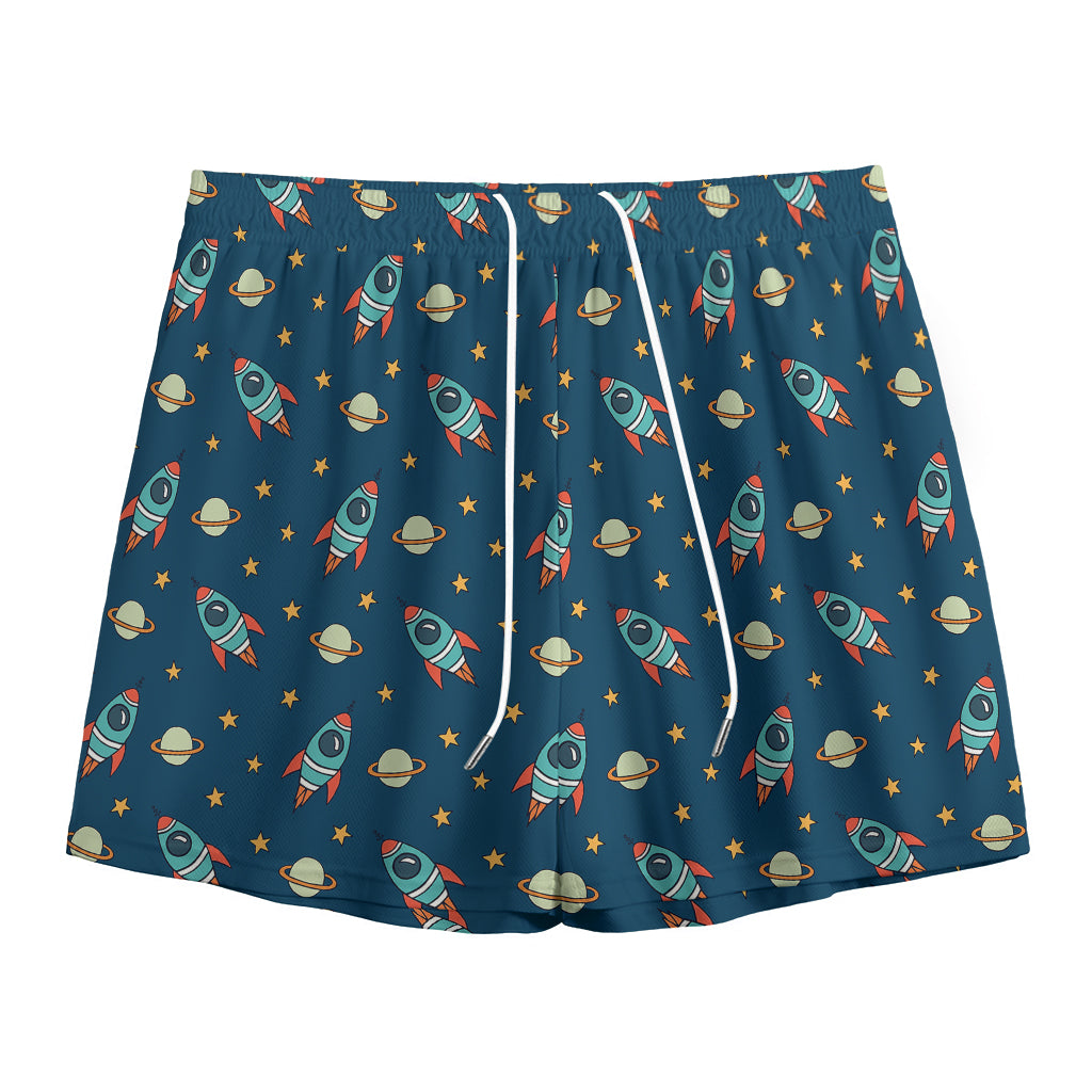 Doodle Rocket Pattern Print Mesh Shorts