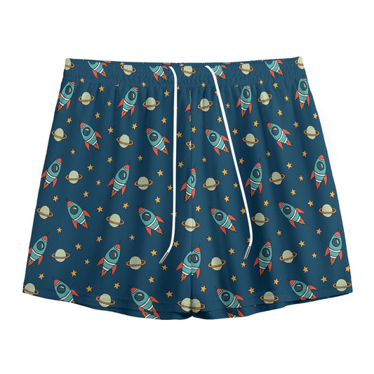 Doodle Rocket Pattern Print Mesh Shorts