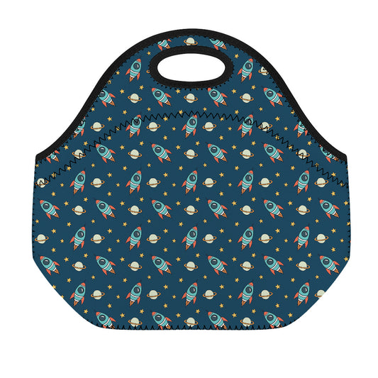 Doodle Rocket Pattern Print Neoprene Lunch Bag