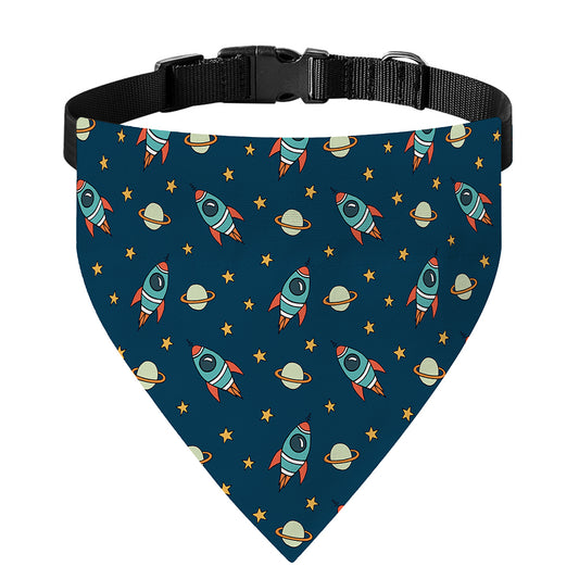Doodle Rocket Pattern Print Over The Collar Dog Bandana