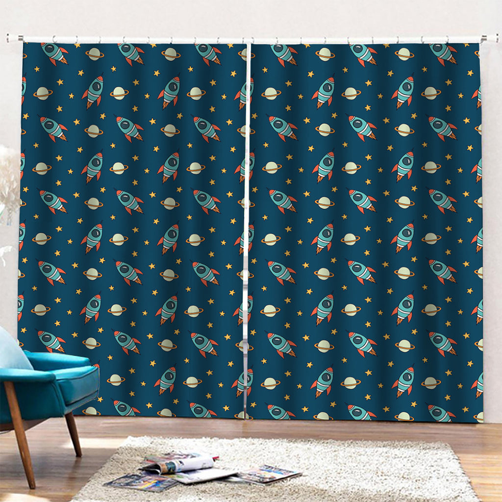 Doodle Rocket Pattern Print Pencil Pleat Curtains