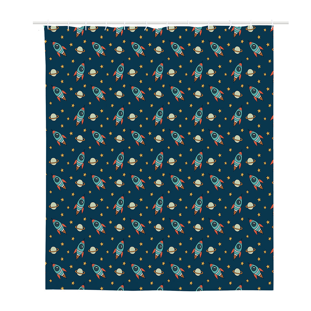 Doodle Rocket Pattern Print Polyester Shower Curtain