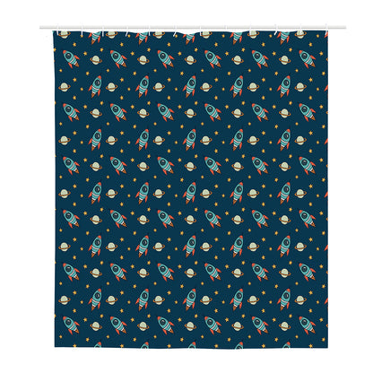 Doodle Rocket Pattern Print Polyester Shower Curtain