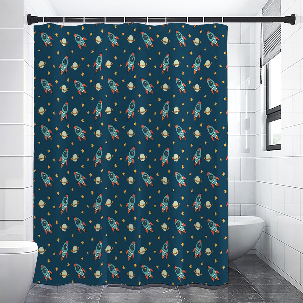 Doodle Rocket Pattern Print Premium Shower Curtain