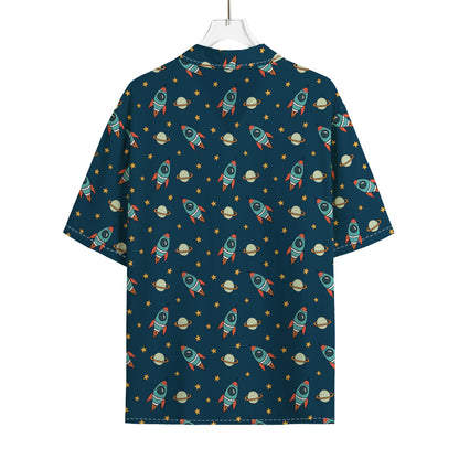 Doodle Rocket Pattern Print Rayon Hawaiian Shirt