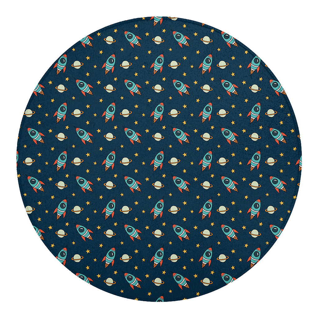 Doodle Rocket Pattern Print Round Blanket