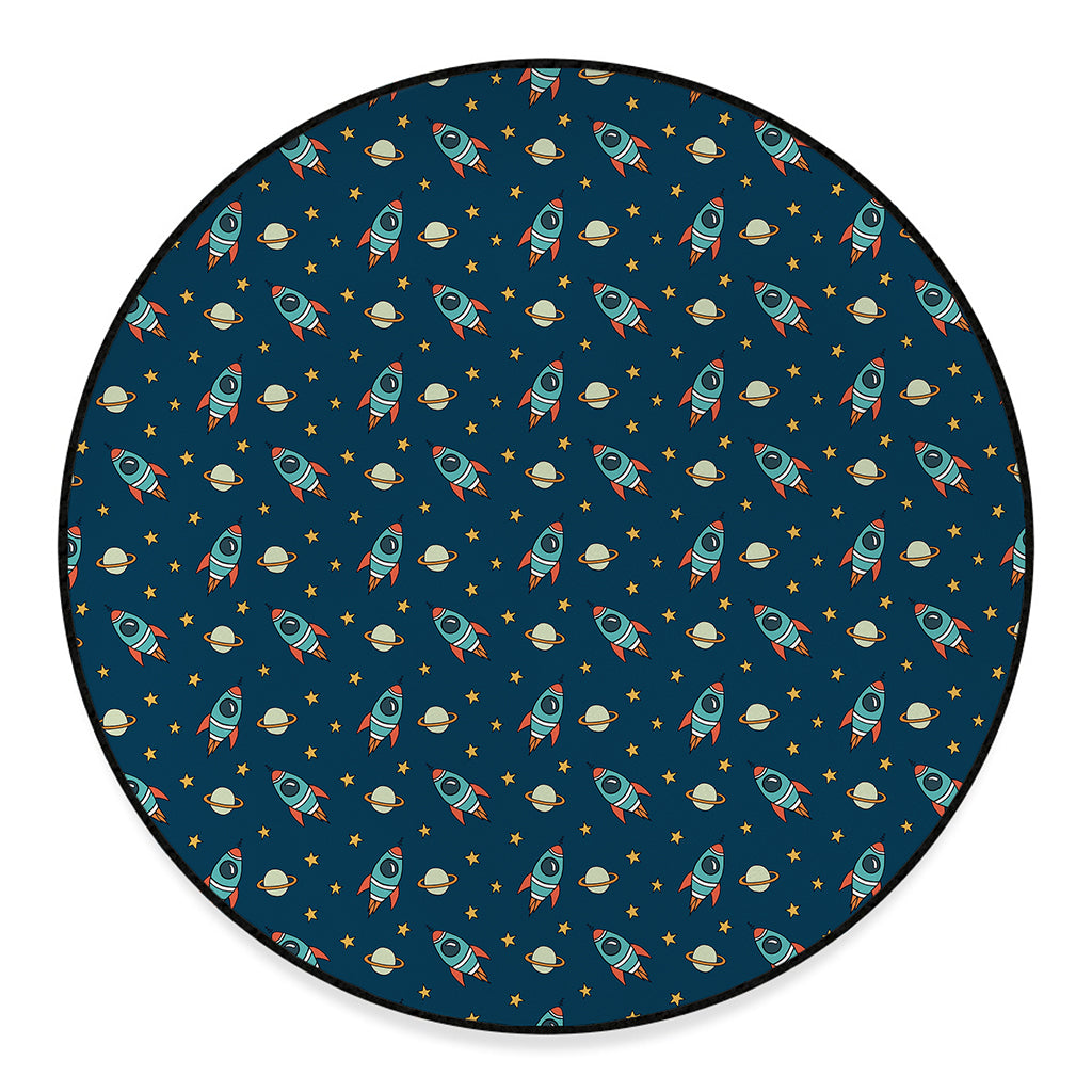 Doodle Rocket Pattern Print Round Floor Mat