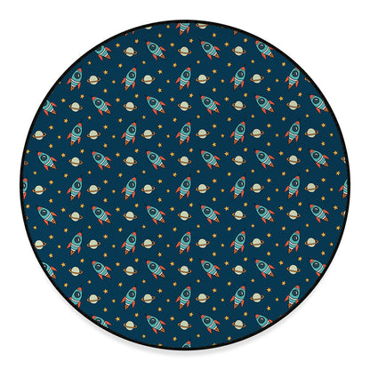Doodle Rocket Pattern Print Round Floor Mat