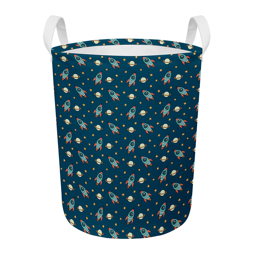 Doodle Rocket Pattern Print Round Laundry Basket