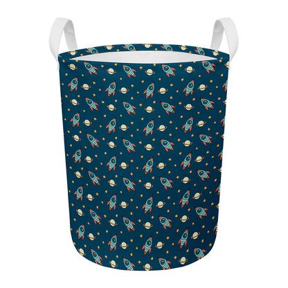 Doodle Rocket Pattern Print Round Laundry Basket