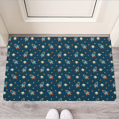 Doodle Rocket Pattern Print Rubber Doormat