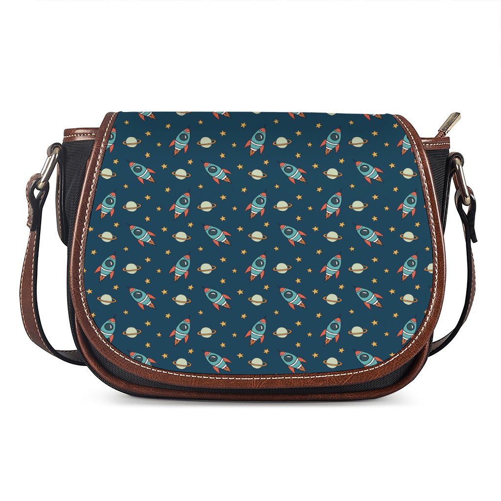 Doodle Rocket Pattern Print Saddle Bag