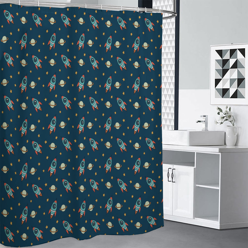Doodle Rocket Pattern Print Shower Curtain