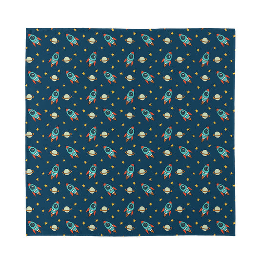 Doodle Rocket Pattern Print Silk Bandana