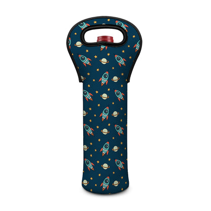 Doodle Rocket Pattern Print Single Neoprene Wine Tote