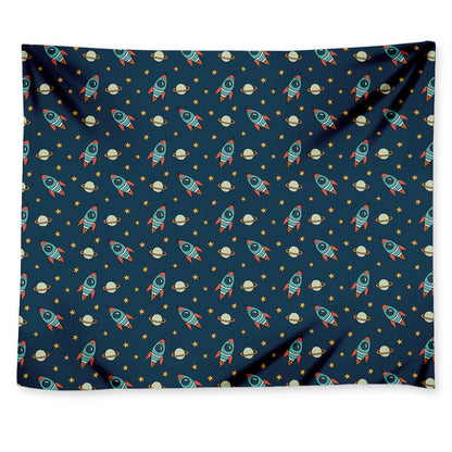 Doodle Rocket Pattern Print Tapestry