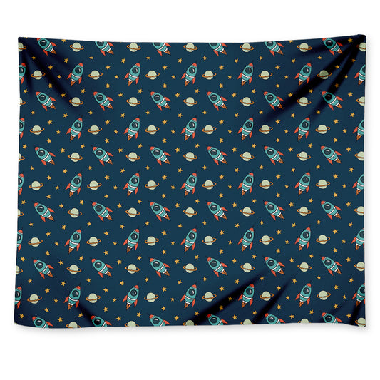 Doodle Rocket Pattern Print Tapestry