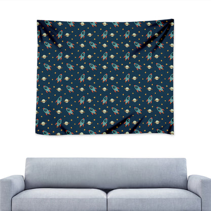 Doodle Rocket Pattern Print Tapestry