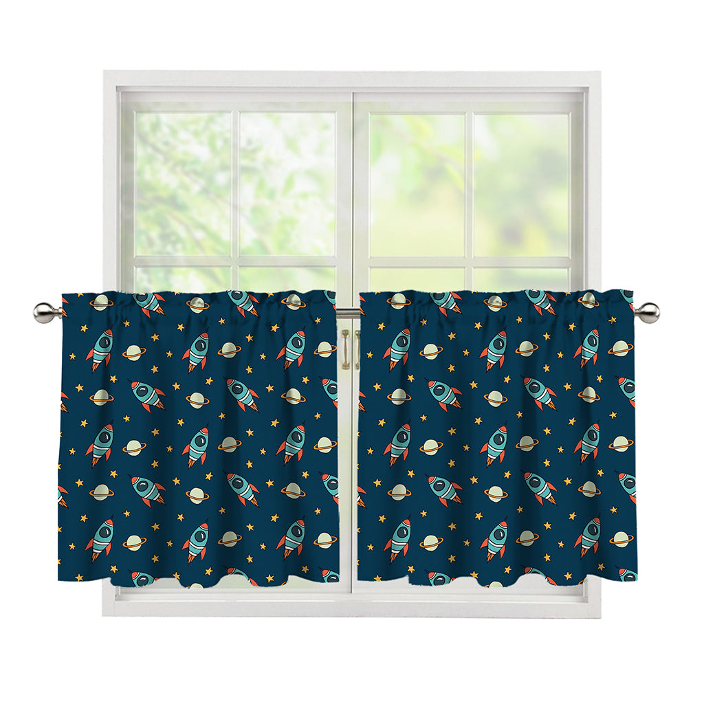 Doodle Rocket Pattern Print Tier Curtains