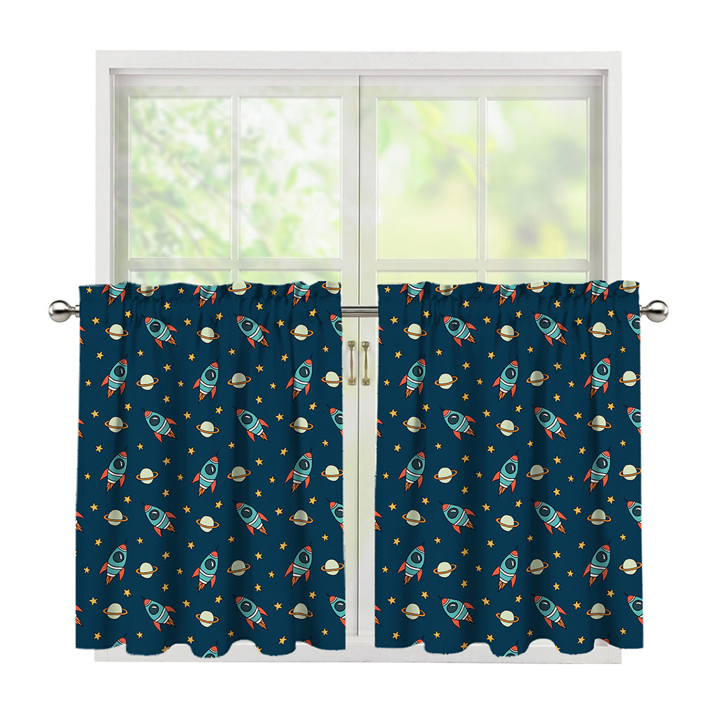 Doodle Rocket Pattern Print Tier Curtains