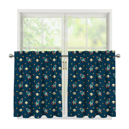 Doodle Rocket Pattern Print Tier Curtains
