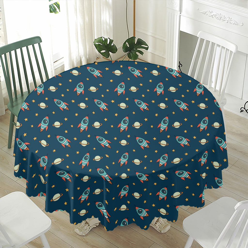 Doodle Rocket Pattern Print Waterproof Round Tablecloth
