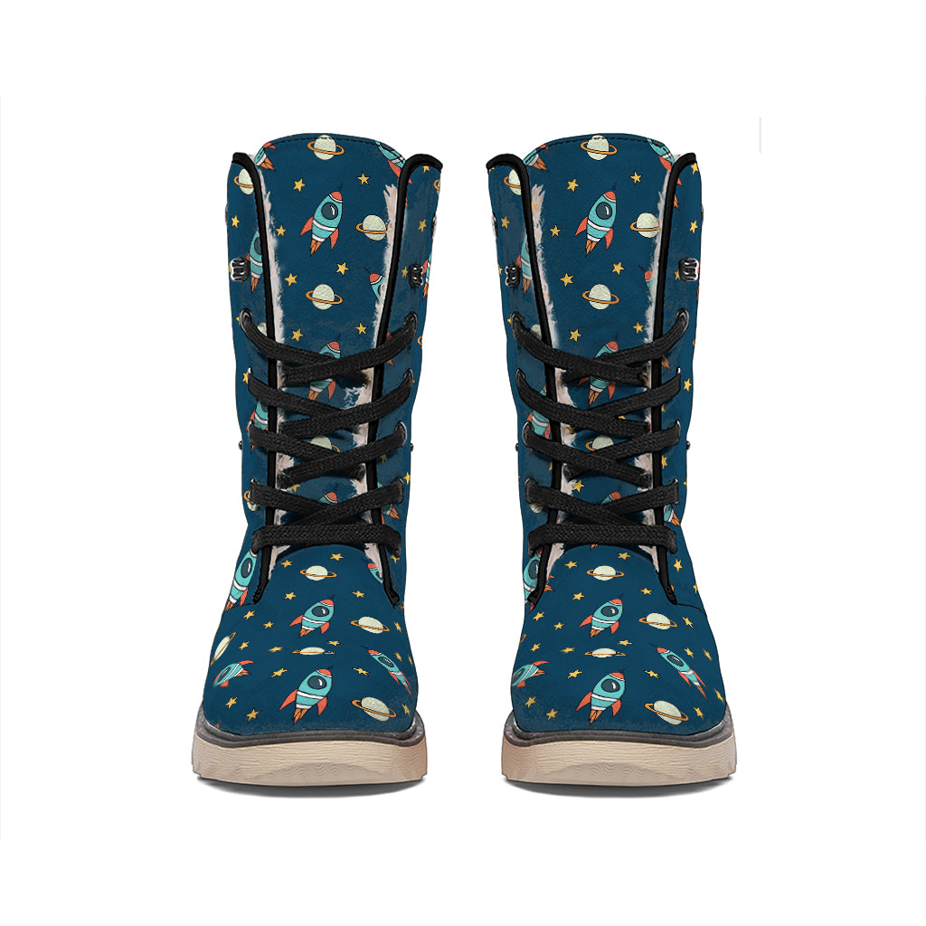 Doodle Rocket Pattern Print Winter Boots