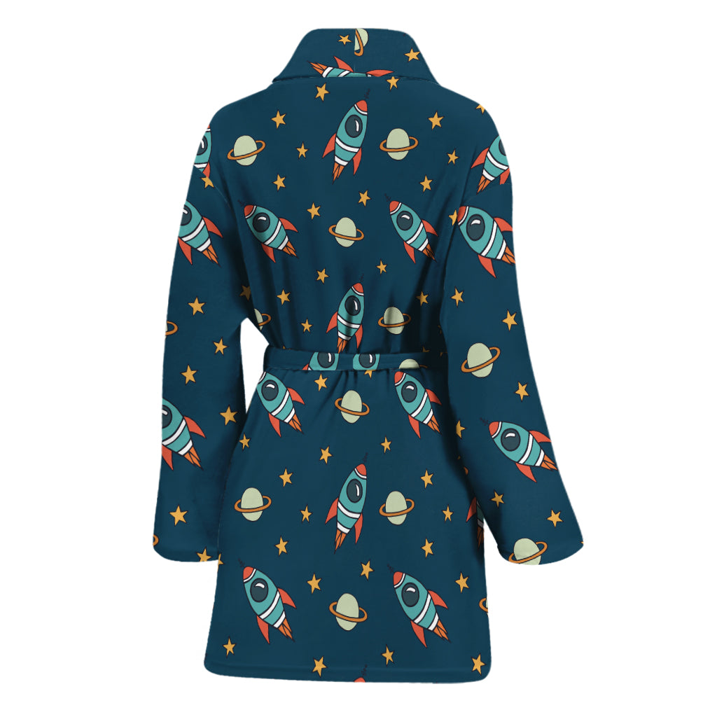 Doodle Rocket Pattern Print Women's Bathrobe