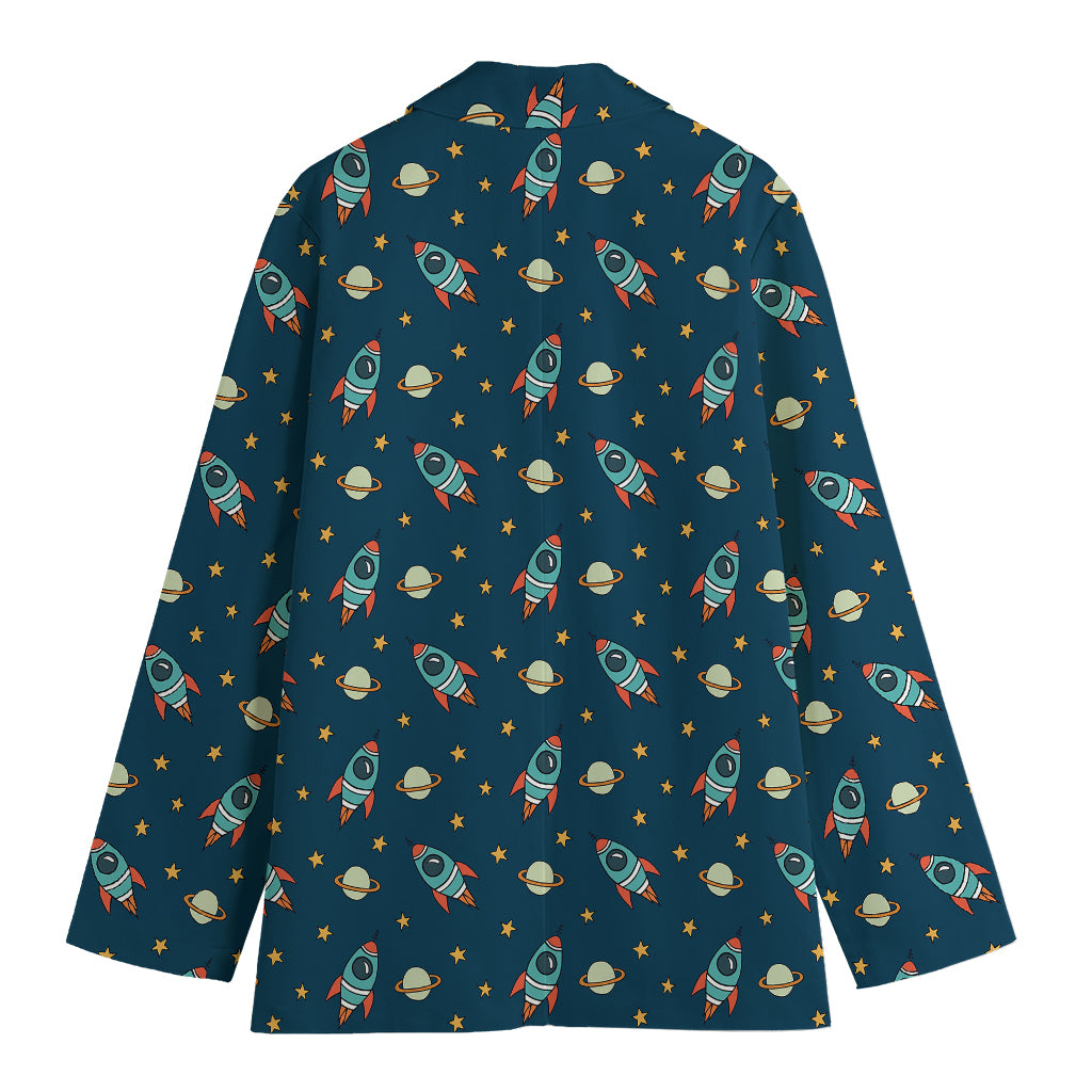Doodle Rocket Pattern Print Women's Cotton Blazer