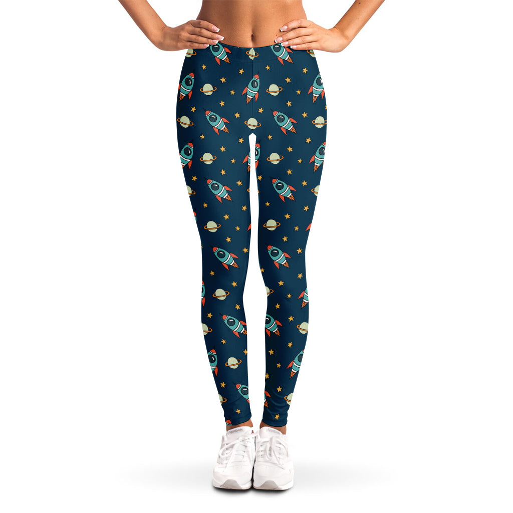 Doodle Rocket Pattern Print Women's Leggings