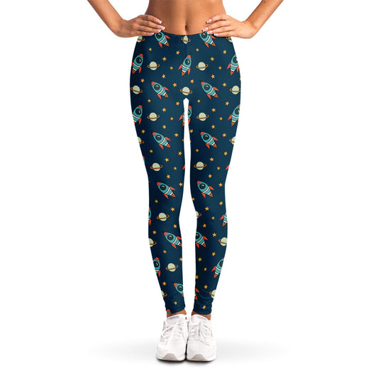 Doodle Rocket Pattern Print Women's Leggings