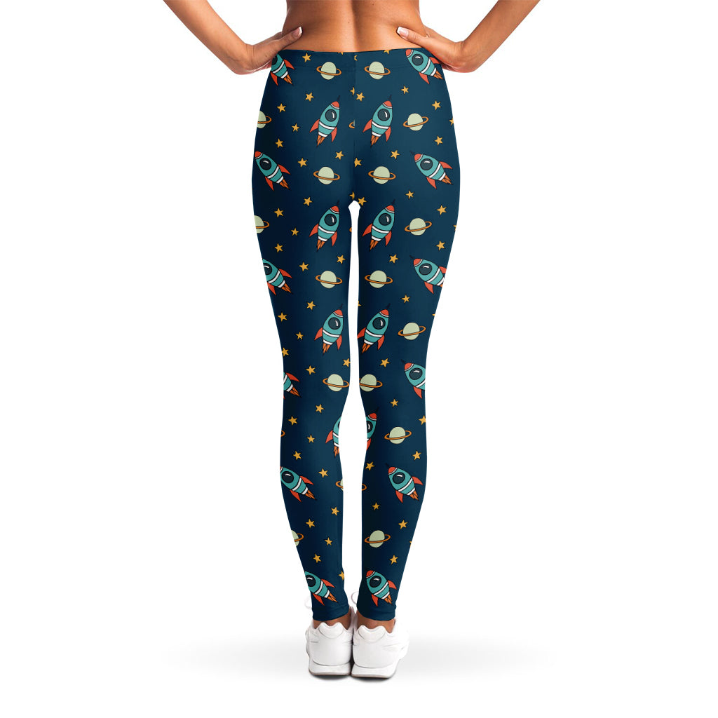 Doodle Rocket Pattern Print Women's Leggings