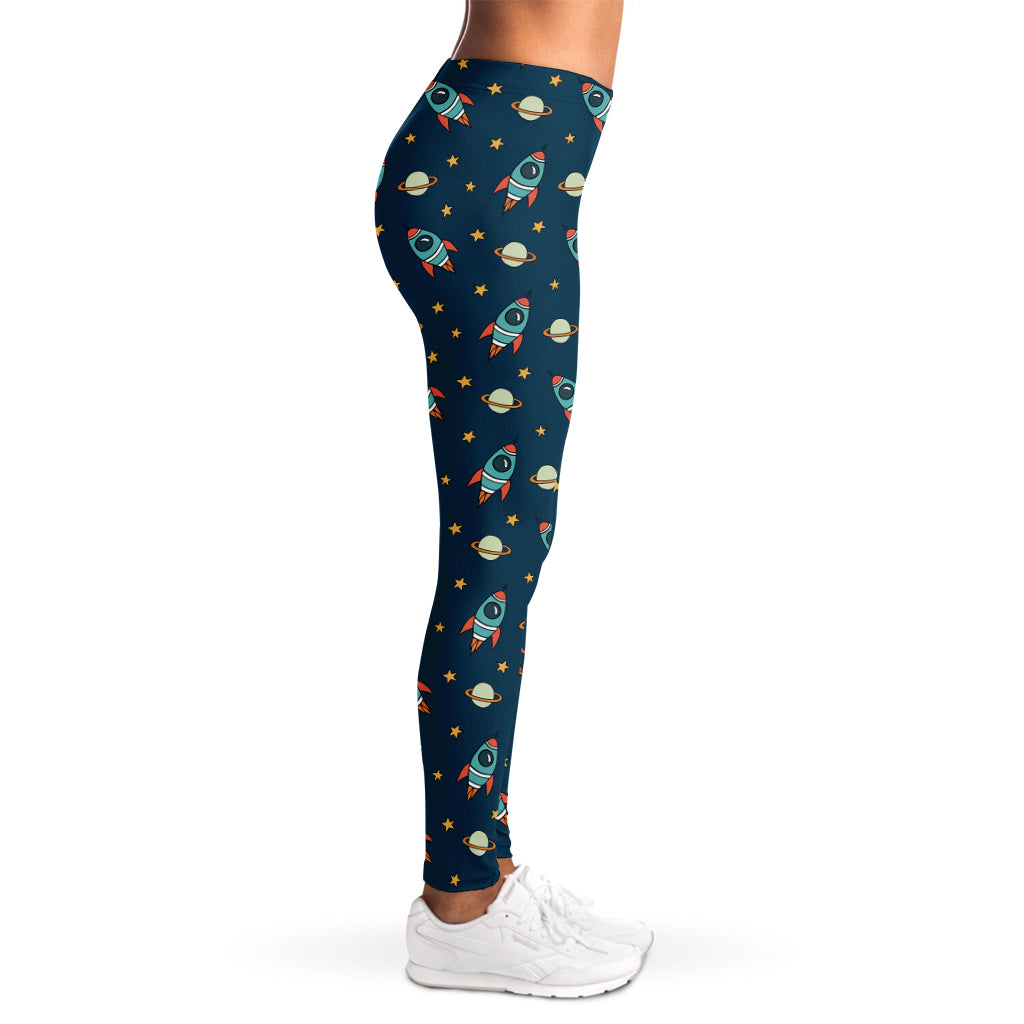 Doodle Rocket Pattern Print Women's Leggings