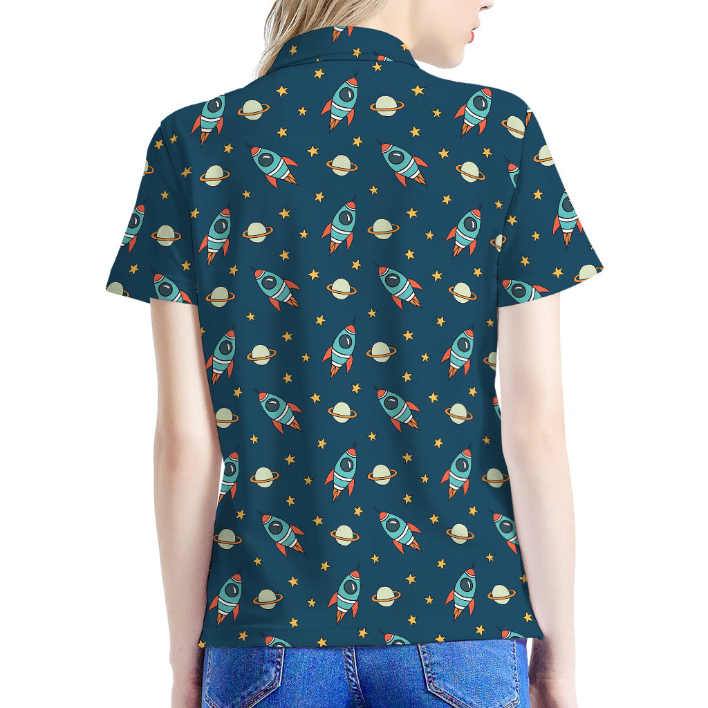 Doodle Rocket Pattern Print Women's Polo Shirt