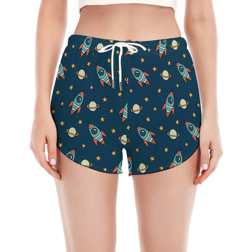 Doodle Rocket Pattern Print Women's Split Running Shorts