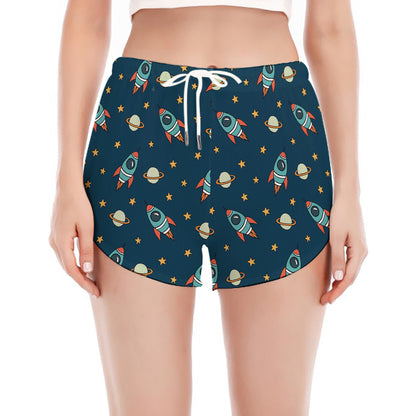 Doodle Rocket Pattern Print Women's Split Running Shorts