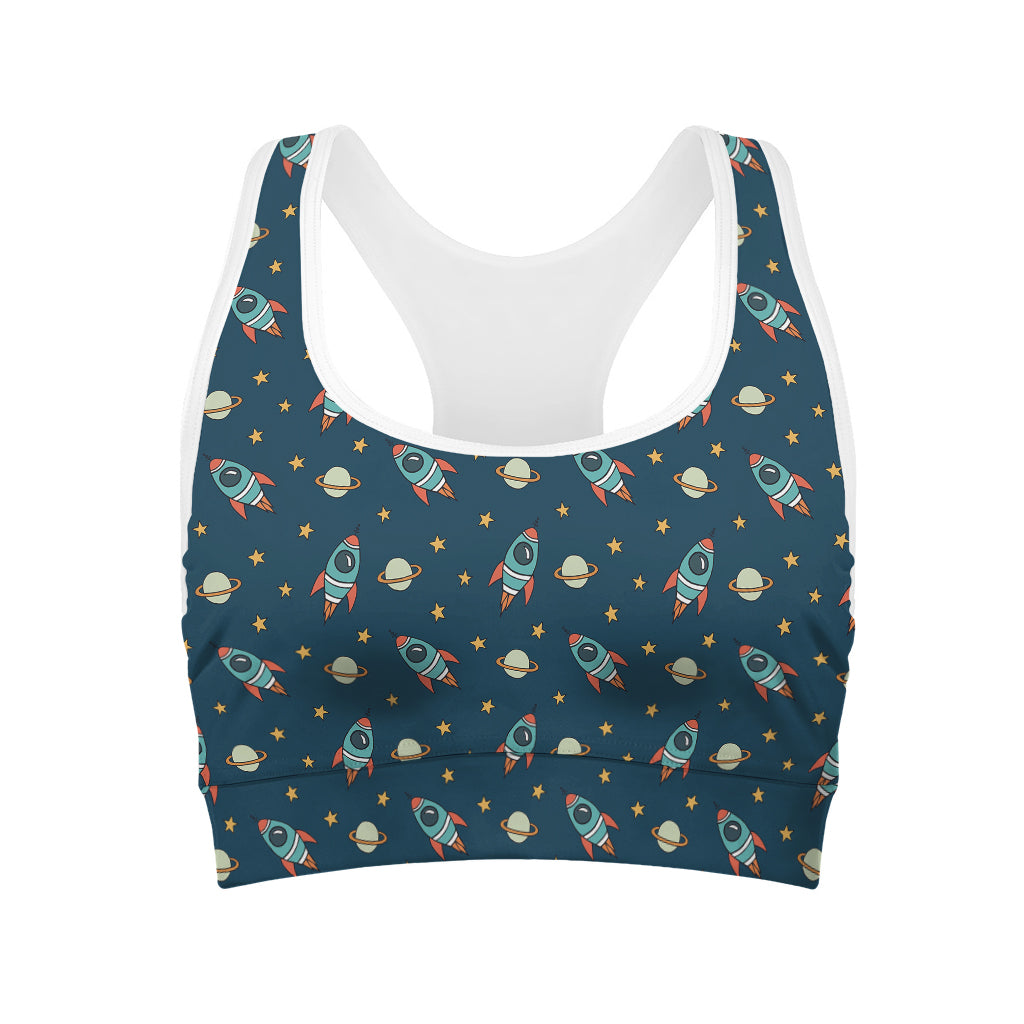 Doodle Rocket Pattern Print Women's Sports Bra