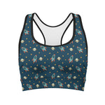Doodle Rocket Pattern Print Women's Sports Bra