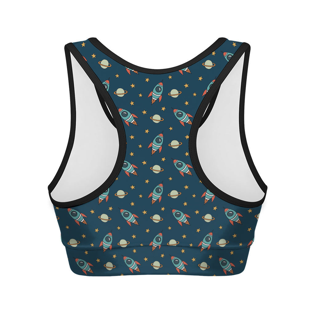 Doodle Rocket Pattern Print Women's Sports Bra